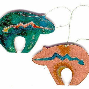 CopperCutts Fetish Bear Ornament Rustic Southwest Copper and Wood with Your Choice of Primary Color