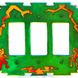 CopperCutts Kokopellis 6&quot; x 7.5&quot; Triple Rocker Switch Plate Rustic Copper and Wood
