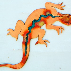 CopperCutts Lizard 3.5&quot; x 8&quot; Wall Plaque Rustic Copper and Wood