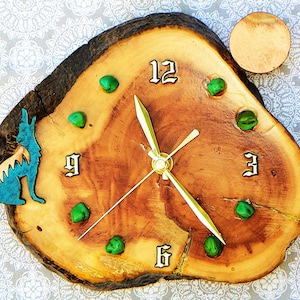 Coyote with Moon and Turquoise Stones Log Cabin Style 8.5&quot; x 7.5&quot; x 2&quot; Rustic Wall Clock