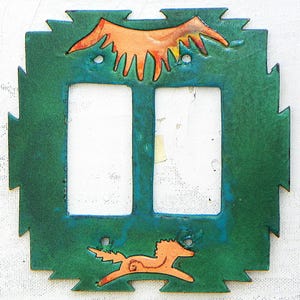 CopperCutts Spirit Horse 6&quot; x 6&quot; Double Rocker Switch Plate Rustic Copper & Wood