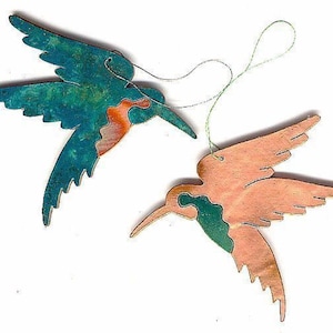 CopperCutts Hummingbird Ornament Rustic Southwest Copper and Wood with Your Choice of Primary Color