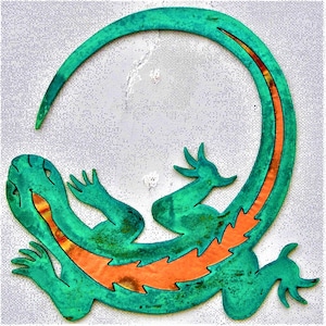 CopperCutts Round Lizard 7.5&quot; x 7&quot; Wall Plaque Rustic Copper and Wood