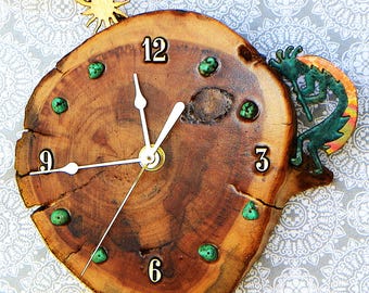 Kokopelli with Sunburst Log Cabin Style 7&quot; x 7&quot; x 1.25&quot; Rustic Wall Clock