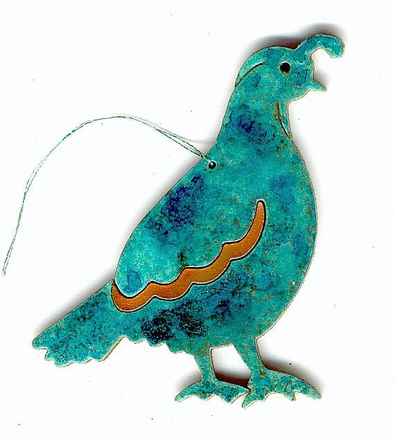 COPPERCUTTS Quail Ornament SouthWest Copper with Choice of Primary Color!