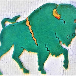 CopperCutts Prancing Buffalo 4&quot; x 5&quot; Wall Plaque Rustic Copper and Wood