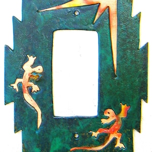 CopperCutts Lizard Family 11 x 15 cm Wippschalter Platte rustikales Kupfer & Holz
