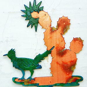 CopperCutts Roadrunner w/ Prickly Pear Cactus & Sunburst 6.5&quot; x 7.25&quot; Rustic Wall Plaque