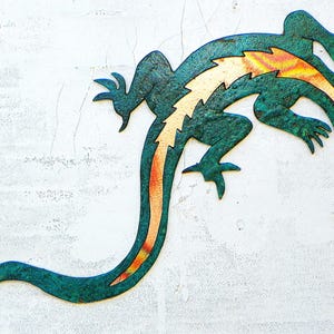 CopperCutts Lizard Wall Plaque 5.5&quot; x 12&quot; Rustic Copper and Wood