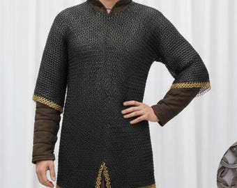 Medieval Chainmail Shirt- 9MM Flat Riveted With Washers, Brass Rows