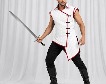 Gambison White Knight Valor, tenue matelassée sans manches pour GN, SCA et festivals
