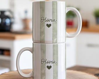Tasse à café en céramique à rayures personnalisées - Cadeau personnalisé pour elle