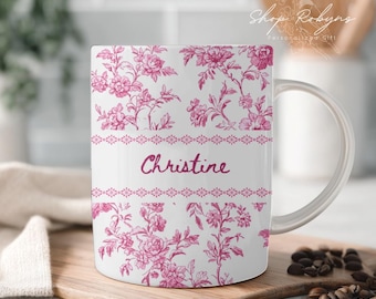 Personalized Floral Coffee Mug: Elegant Vintage Initial Tea Cup