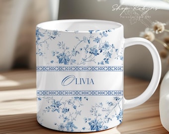 Personalized Floral Name Mug: Custom Ceramic Coffee Cup Gift