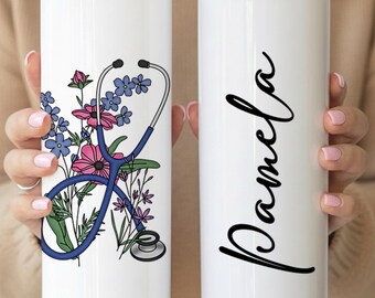 Personalized Wildflower Stethoscope Tumbler, Medical Gift for Doctor, Nurse, Physicians
