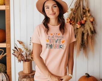 Give Thanks Shirt, Christian Gratitude Fall Tee, Quilt Design