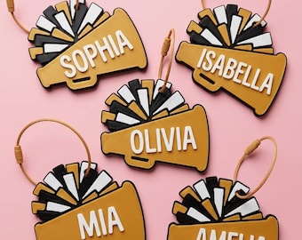 Custom Cheer Megaphone Bag Tag | 3D Printed Personalized Name Tag, Backpack Accessory