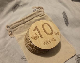 Basswood Pregnancy Milestone Discs | Baby Bump Photo Props
