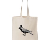 Bird with Hat Cotton Canvas Tote Bag