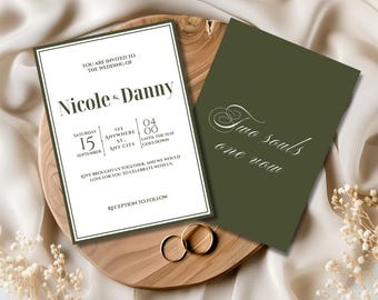 Olivgrüne Hochzeitseinladung, eleganter Nachlass zum Ausdrucken (Digital Download)