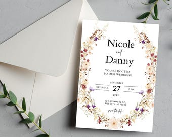 Wildflower Wedding Invitation Suite: Editable Floral Template (Digital Download)
