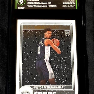 Victor Wembanyama Graded Rookie Card Gift Bundle -Mint Degree 9 Slab - San Antonio Spurs Premium Fan Package image 1