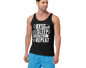 Camiseta sin mangas para hombre "Eat Sleep Pickleball Repeat" – Camiseta de pickleball sin mangas / Varios colores