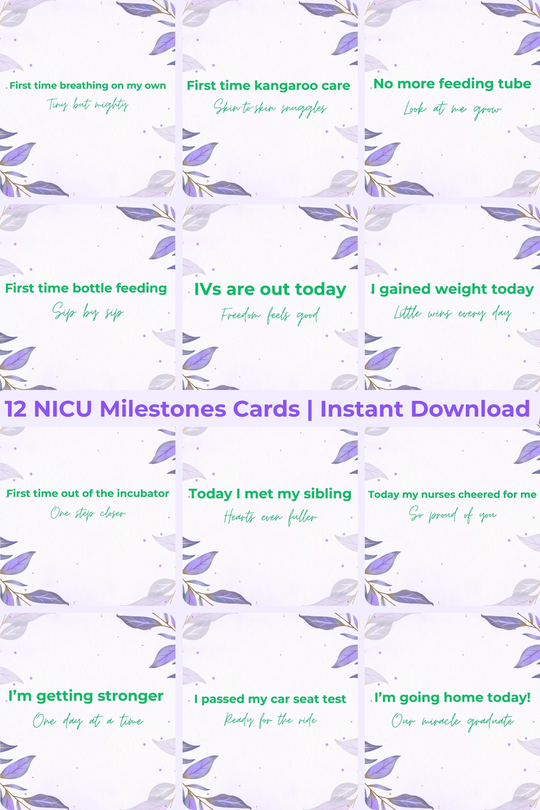 NICU Milestone Cards | 12 Printable Preemie Baby Milestones | Digital ...