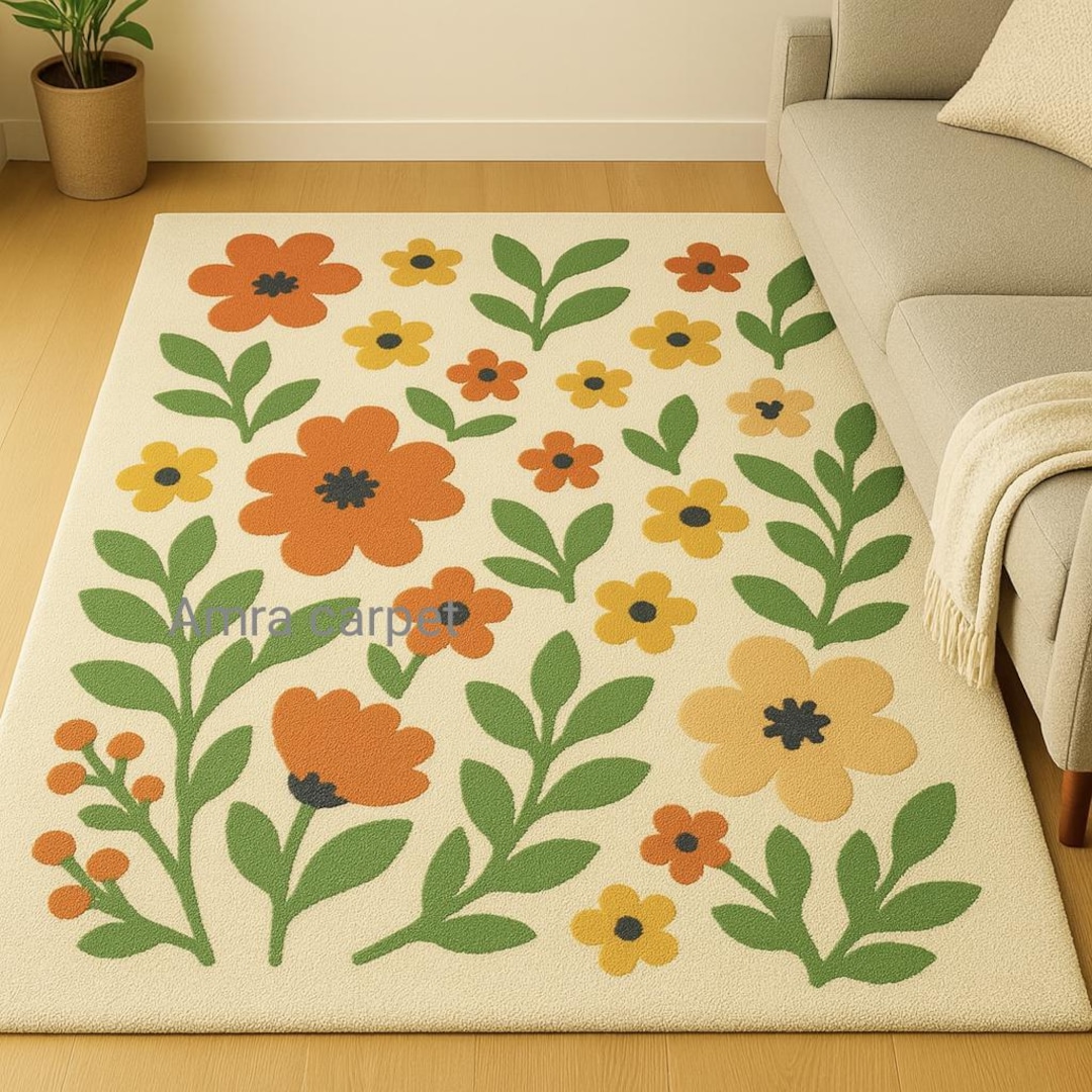 Flower City Rug Floral Hand Tufted Rug | Colorful Flower Area Rug | Boho Botanical Home ...