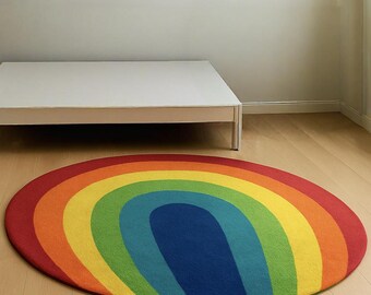 Vibrant Rainbow Round Rug – Colorful Statement Carpet for Modern Living Room & Kids' Décor