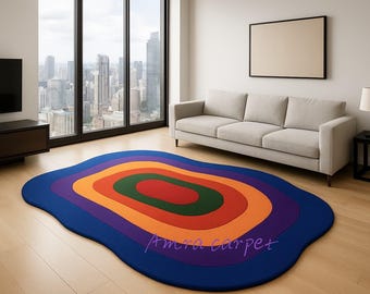 Hand Tufted Wool Area Rug, Modern Abstract Wavy Colorful Carpet