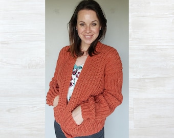 Beginner Ribbed Cardigan Crochet Pattern, Sideways Construction, DK Yarn (PDF Download)
