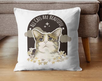 Personalisierte Katze Portrait Kissen, Aquarell Haustier Illustration