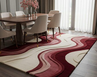 Burgundy Abstract Area Rug: Modern 3D Wave Design - Etsy