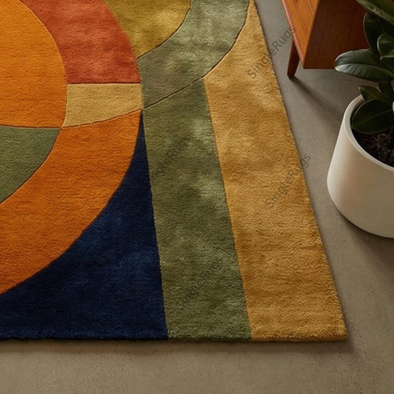 Overlap Blocks Wool Rug Hand Tufted Wool Rug, Mid Century Modern Geometric Carpet - Etsy
