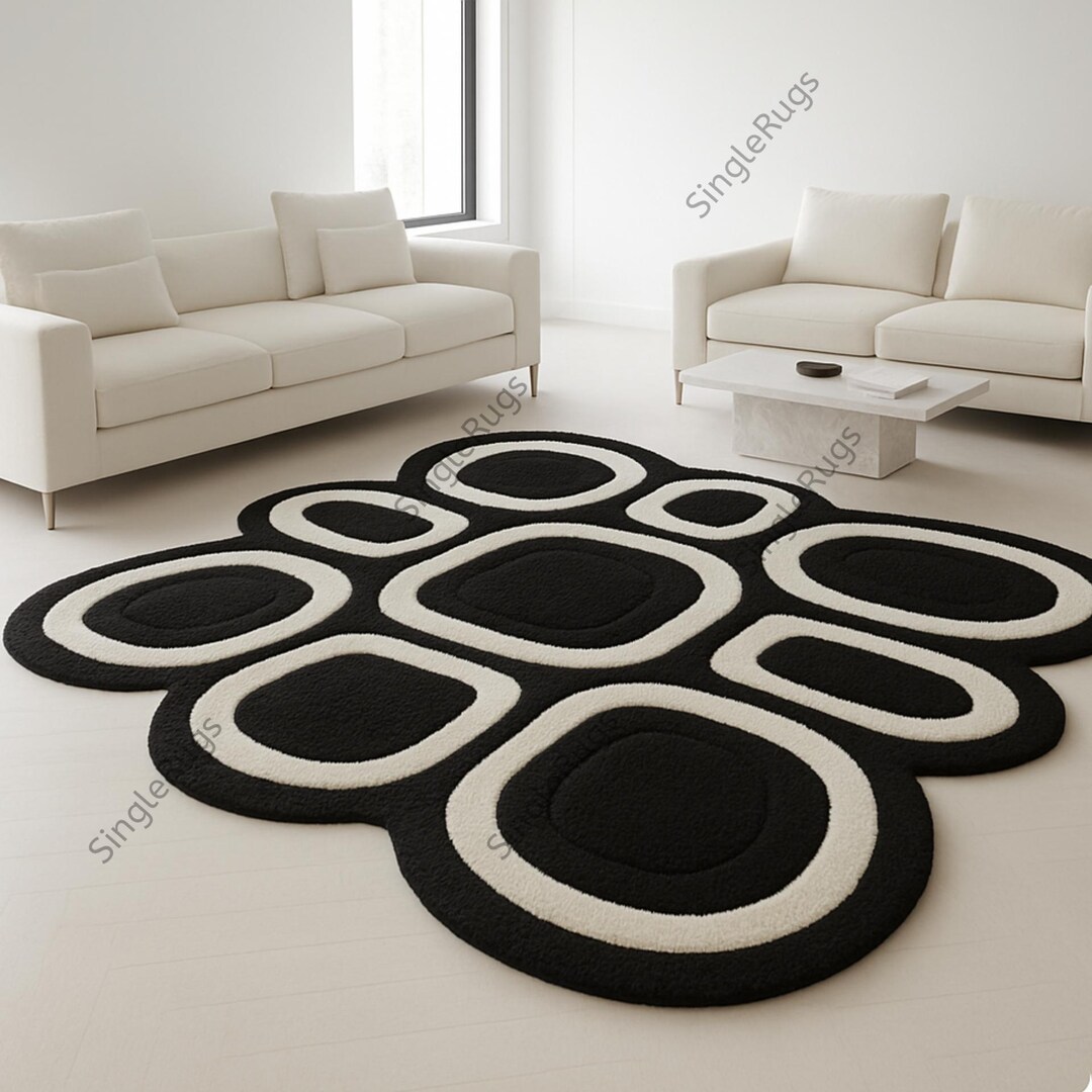 Hand-tufted Wool Rug: Abstract Black and White Accent Rug - Etsy