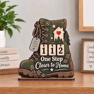 Military Boot Homecoming Countdown Sign, One Step Closer to Home Tracker, Army Deployment Decor, Soldier Family Welcome Home Gift