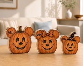 Custom Mickey Pumpkin Wood Blocks, Personalized Disney Halloween
