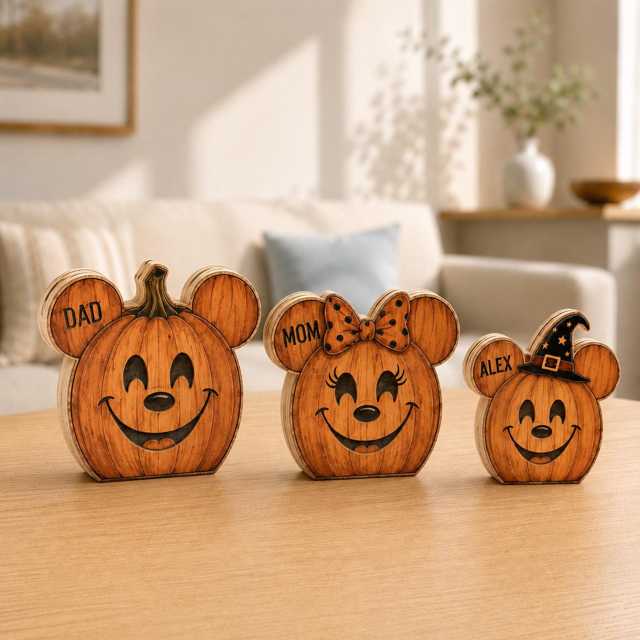 Custom Mickey Pumpkin Wood Blocks, Personalized Disney Halloween