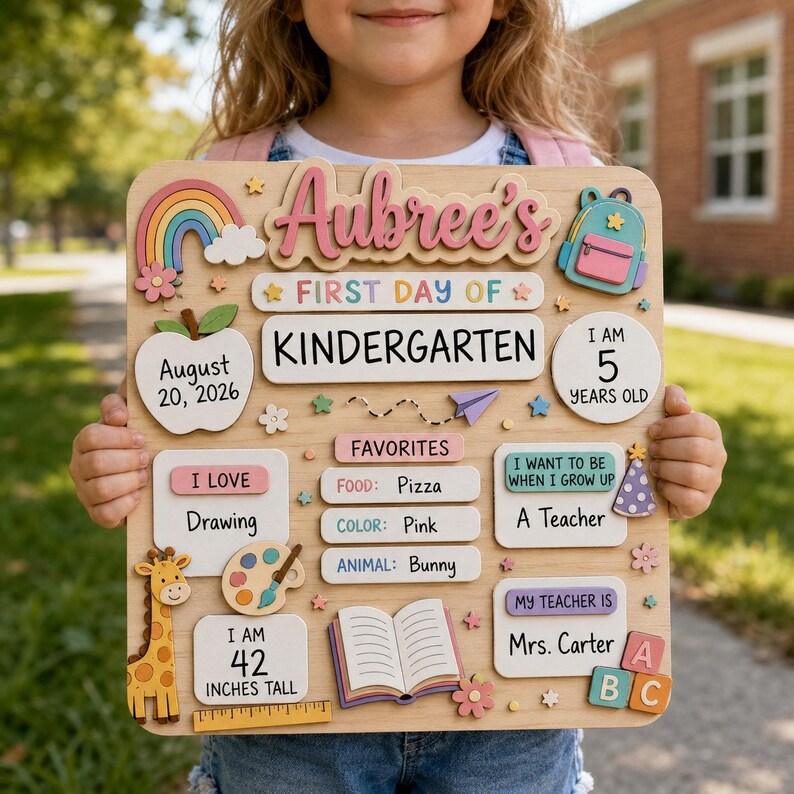 Custom First Day of Kindergarten Sign, Personalized Back to School ...