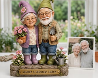 Personalized Grandparents Garden Statue, Custom Couple Gnome Decor, Gardeners Wooden block, Father day gift, Father wooden block
