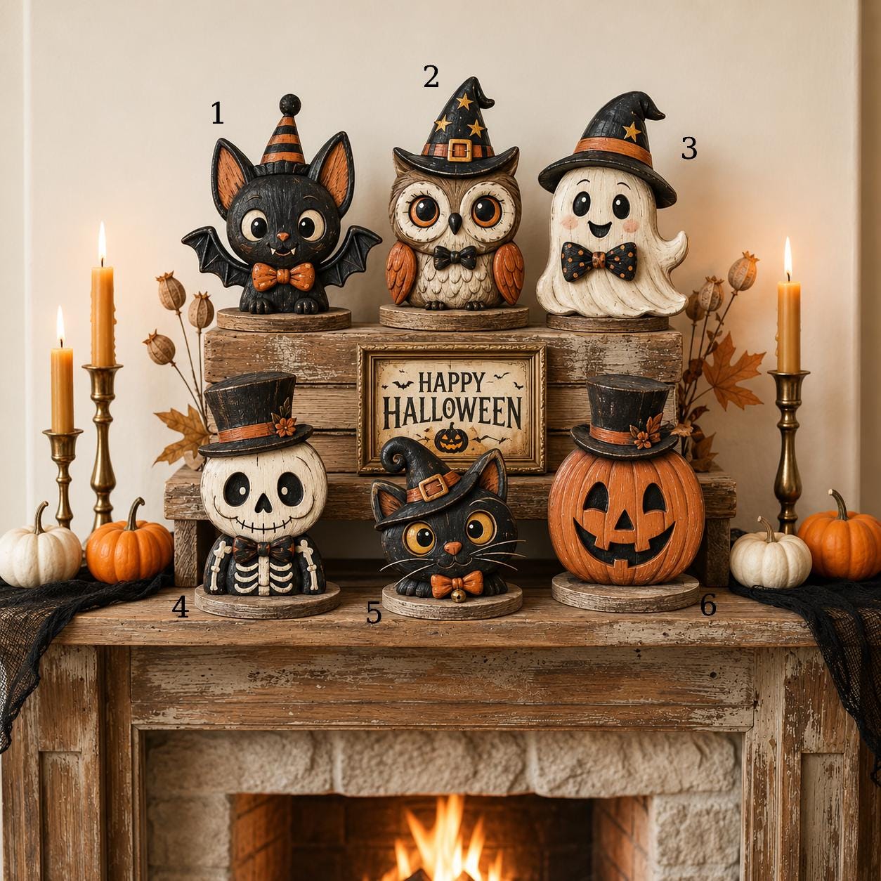 Vintage Halloween Decor, Retro Wooden Block Shelf Sitter, Cute