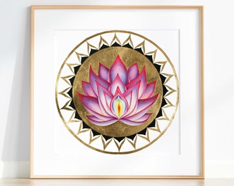 Yoni Flower Painting  •  Lotus Crown •  7th Chakra • Divine Feminine Watercolor  •  Giclee Print with 24k Gold Leaf  •  Feminist Vulva Art