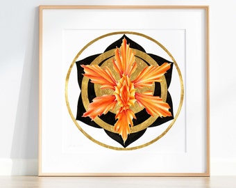 Yoni Flower Painting • Sacral  2nd Chakra • Divine Feminine Watercolor • Giclee Print with 24k Gold Leaf • Feminist Vulva Art