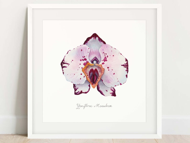 Pink Spotted Yoni Flower Fine Art Print / Feminist Botanical Orchid Illustration / Vulva / Vagina / Divine Feminine / Sacred / Erotic/ image 1