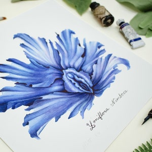 Blue Stormy Yoni Flower Fine Art Watercolor Print / Feminist Botanical Illustration / Vulva / Vagina / Divine Feminine / Sacred / Erotic/ image 6