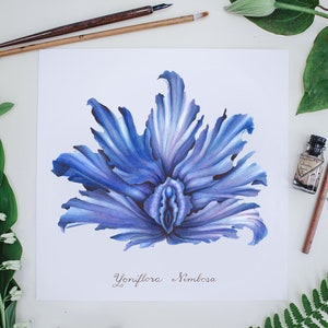 Blue Stormy Yoni Flower Fine Art Watercolor Print / Feminist Botanical Illustration / Vulva / Vagina / Divine Feminine / Sacred / Erotic/ image 4