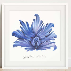 Blue Stormy Yoni Flower Fine Art Watercolor Print / Feminist Botanical Illustration / Vulva / Vagina / Divine Feminine / Sacred / Erotic/ image 1