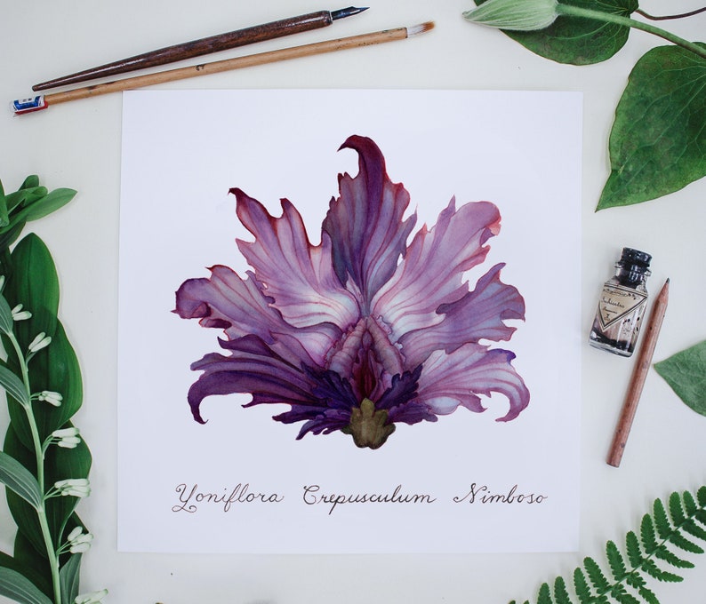 Purple Stormy Dawn Yoni Flower Fine Art Print / Feminist Botanical Illustration / Vulva / Vagina Art / Divine Feminine / Sacred / Erotic/ image 4