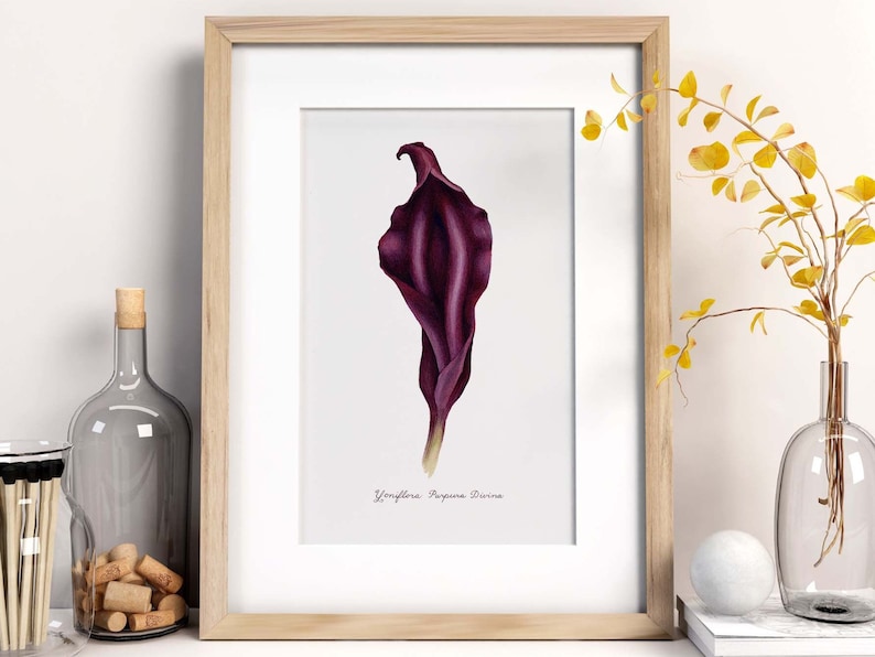 Purple Divine Yoni Flower Fine Art Print / Feminist Botanical Lily Illustration / Vulva / Vagina Art / Feminine / Sacred / Erotic/ image 2